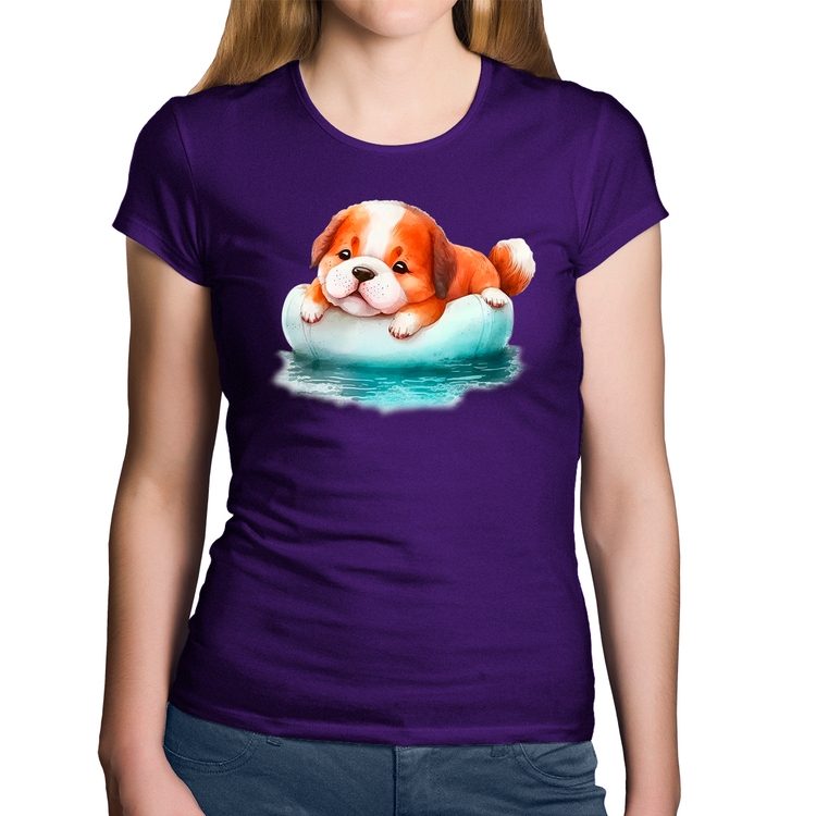 Baby Look Algodão Cachorrinho Na Piscina  - Roxa