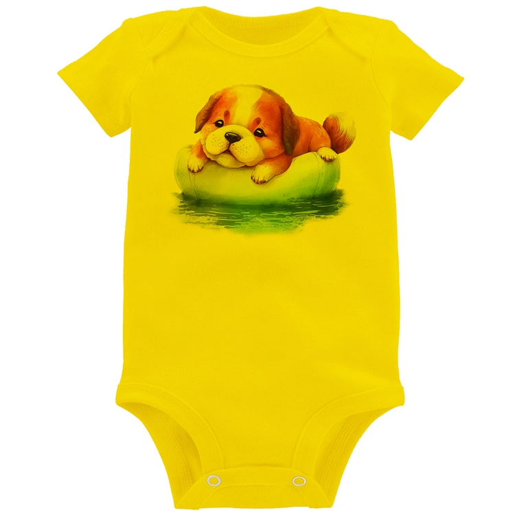 Body Bebê Cachorrinho Na Piscina  - Amarelo