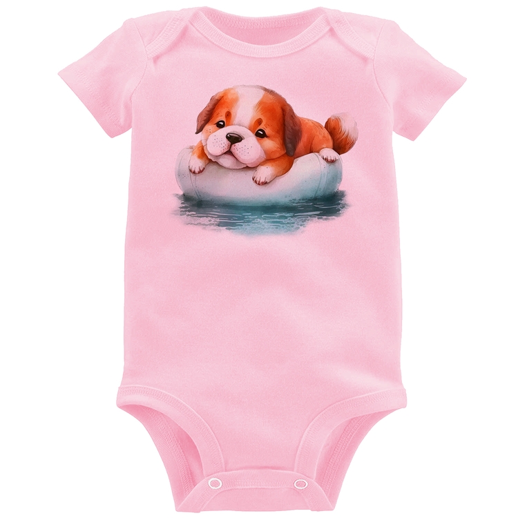 Body Bebê Cachorrinho Na Piscina  - Rosa Bebê