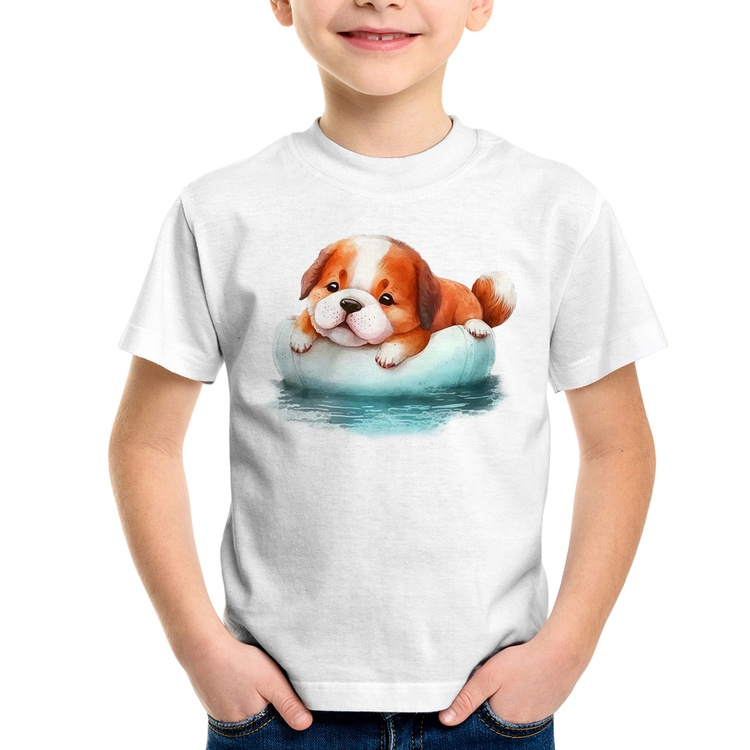 Camiseta Infantil Cachorrinho Na Piscina 