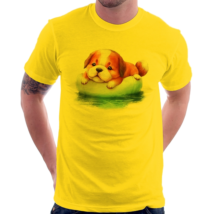 Camiseta Cachorrinho Na Piscina  - Amarela