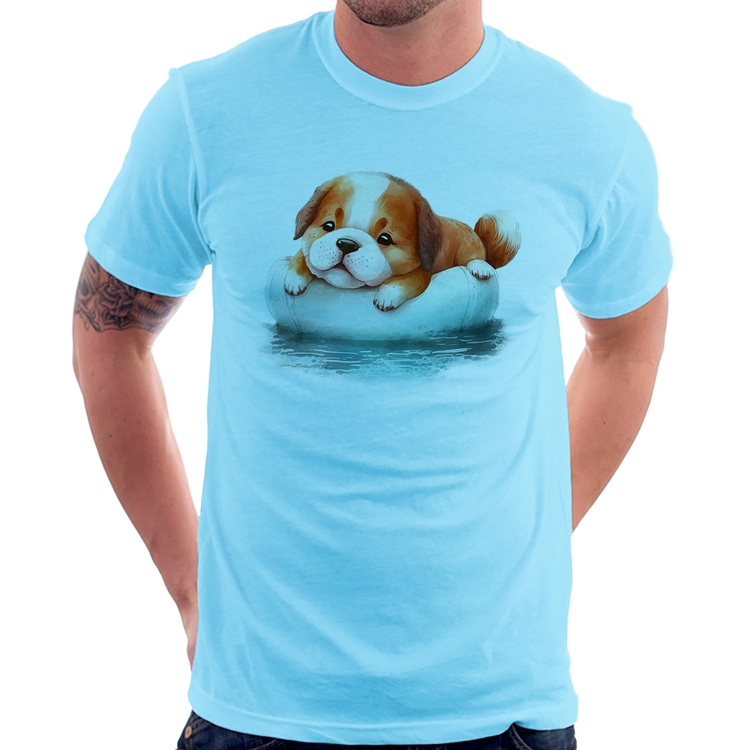 Camiseta Cachorrinho Na Piscina  - Azul Bebê