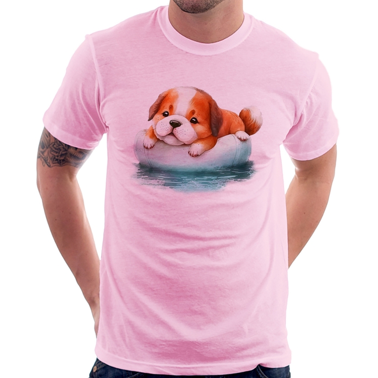 Camiseta Cachorrinho Na Piscina  - Rosa Bebê