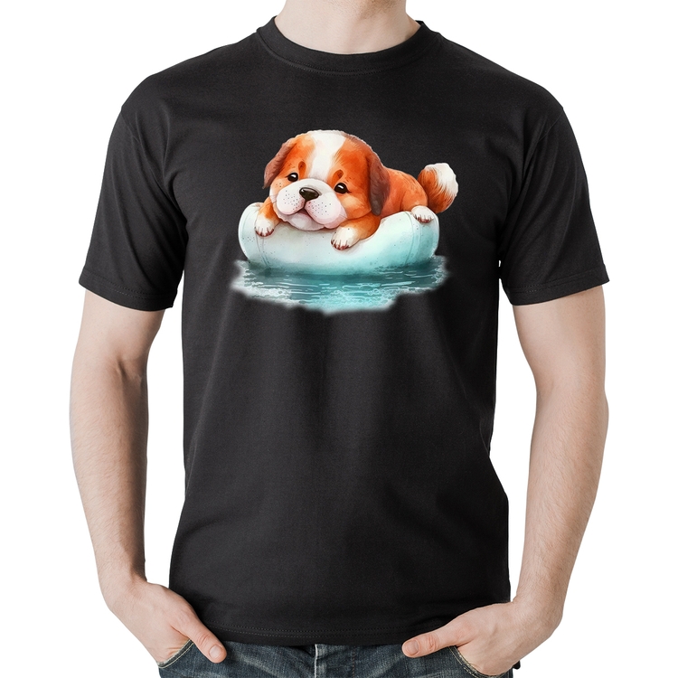 Camiseta Algodão Cachorrinho Na Piscina 