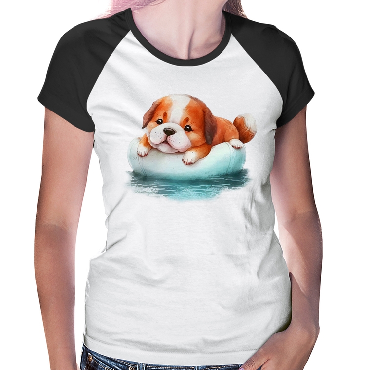 Baby Look Raglan Cachorrinho Na Piscina 