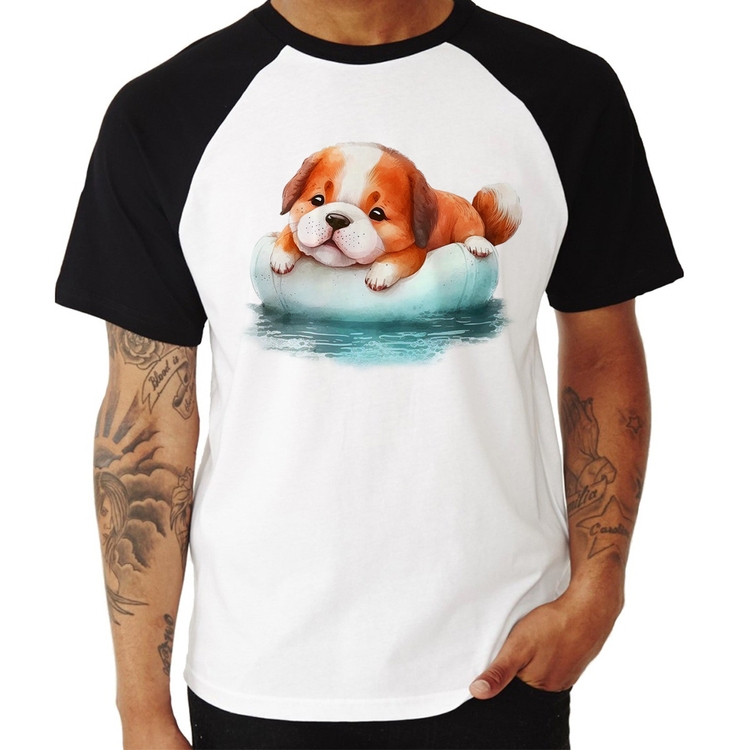 Camiseta Raglan Cachorrinho Na Piscina 