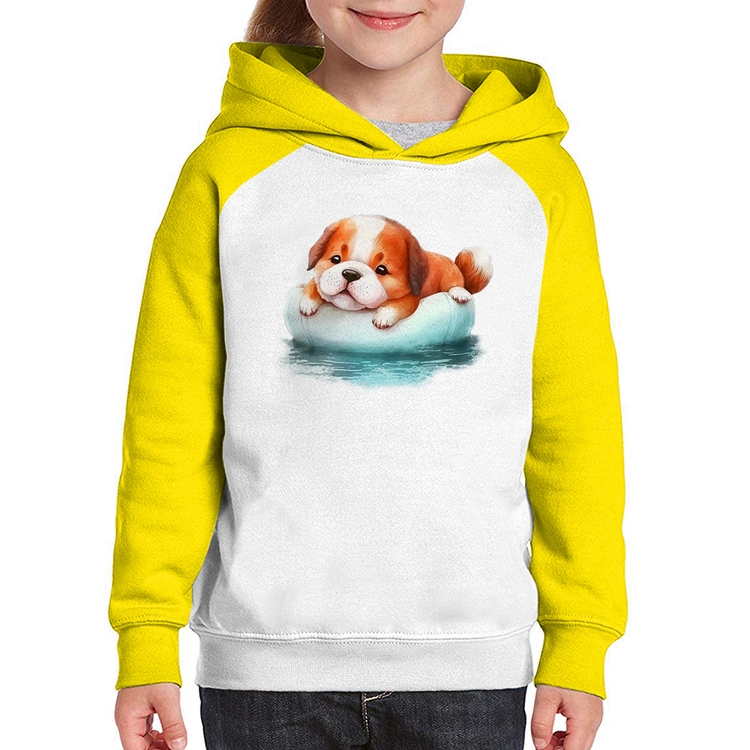 Moletom Infantil Cachorrinho Na Piscina  - Branco/Amarelo