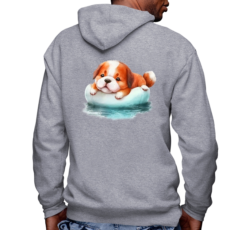 Blusa Moletom Cachorrinho Na Piscina  Masculina com Capuz e Zíper - Mescla