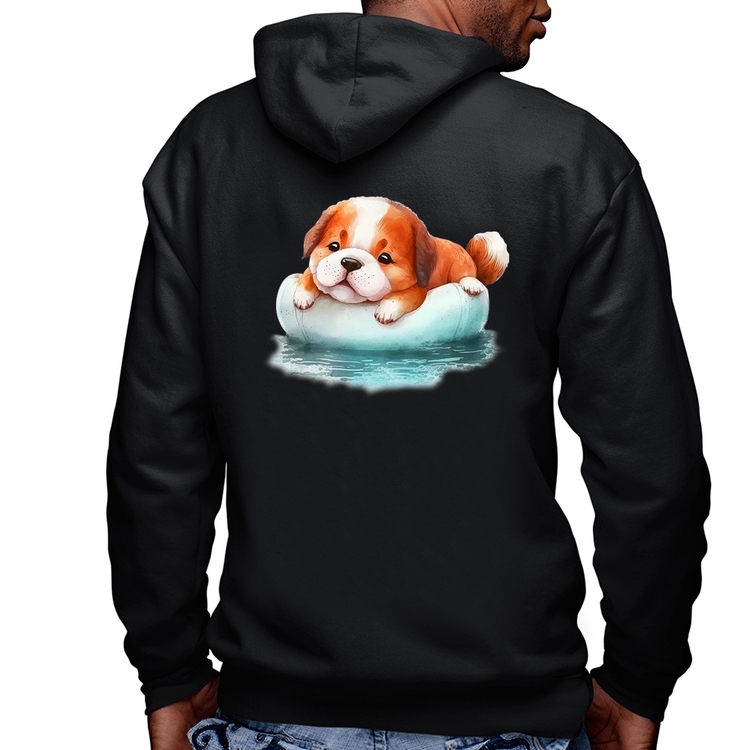 Blusa Moletom Cachorrinho Na Piscina  Masculina com Capuz e Zíper