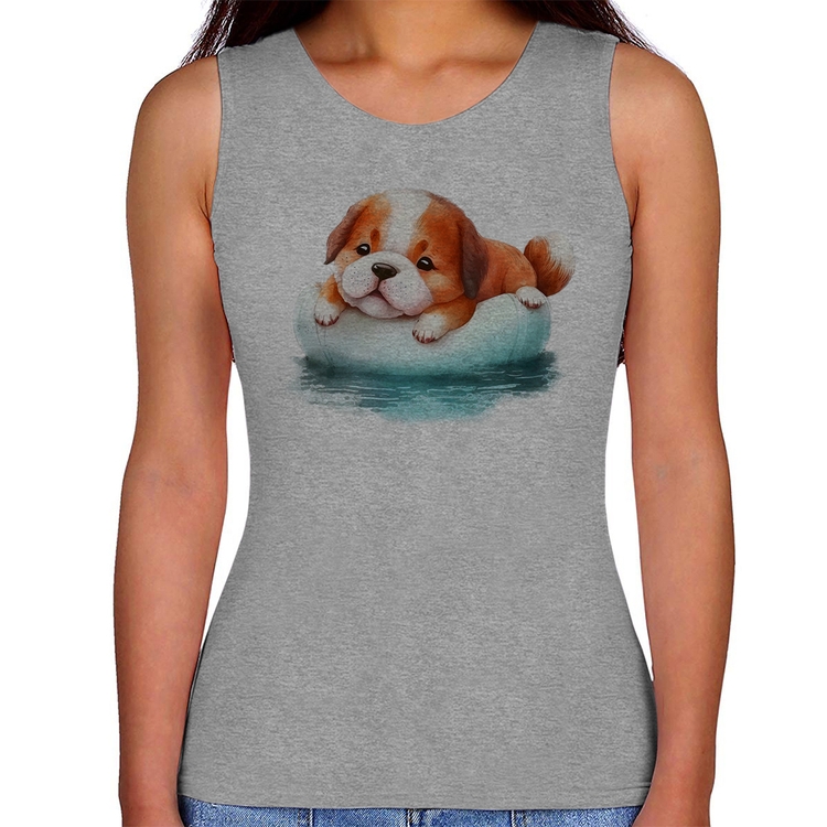 Regata Feminina Cachorrinho Na Piscina  - Cinza