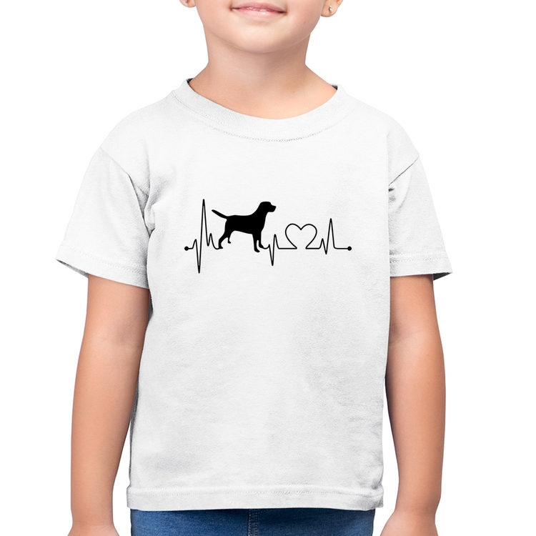 Camiseta Algodão Infantil Cachorro Batimentos Cardíacos - Branca