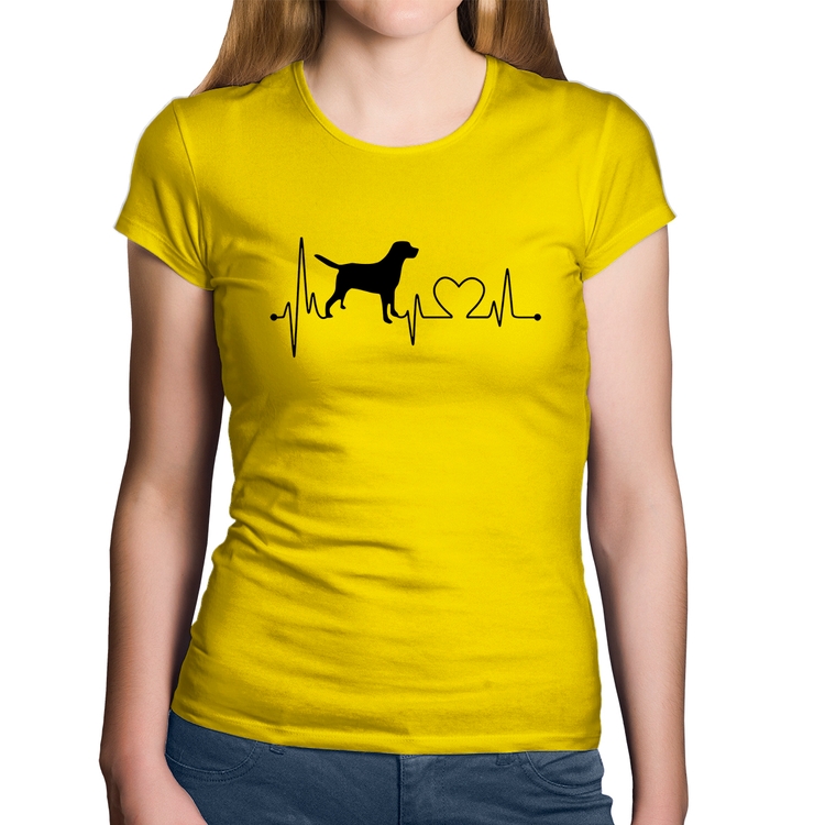 Baby Look Algodão Cachorro Batimentos Cardíacos - Amarela