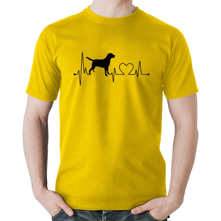 Camiseta Algodão Cachorro Batimentos Cardíacos - Amarela