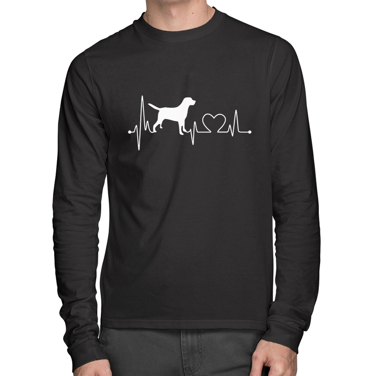 Camiseta Algodão Cachorro Batimentos Cardíacos Manga Longa