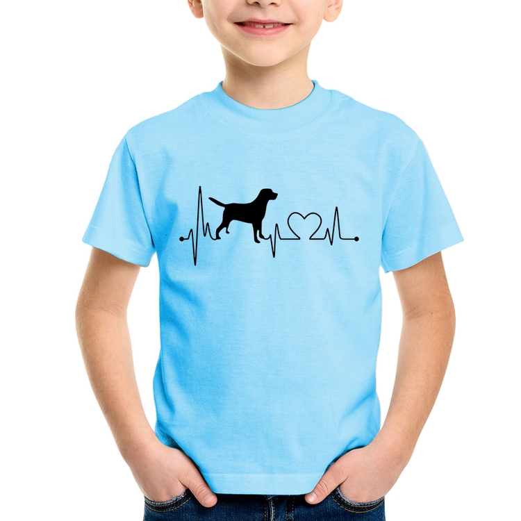 Camiseta Infantil Cachorro Batimentos Cardíacos - Azul Bebê
