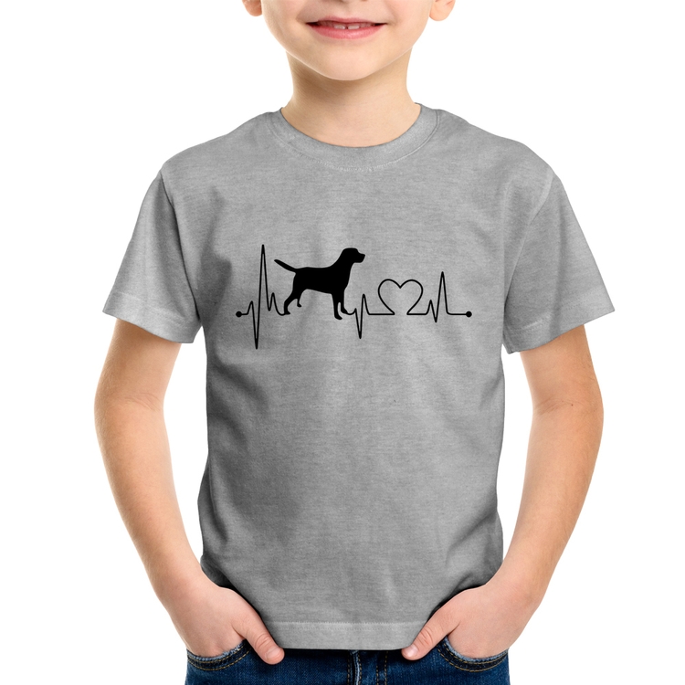 Camiseta Infantil Cachorro Batimentos Cardíacos - Cinza