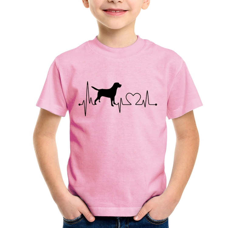 Camiseta Infantil Cachorro Batimentos Cardíacos - Rosa Bebê