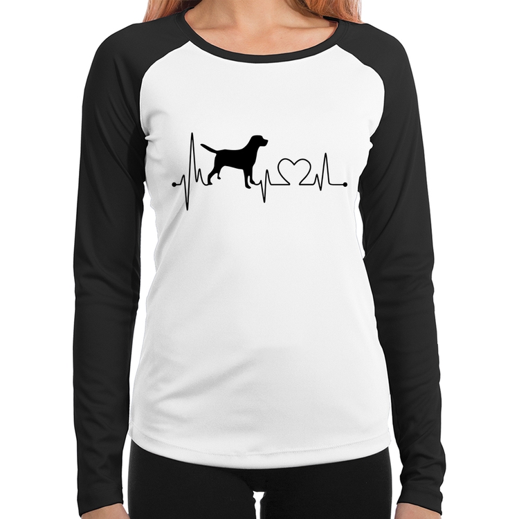 Baby Look Raglan Cachorro Batimentos Cardíacos Manga Longa