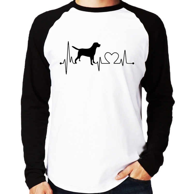 Camiseta Raglan Cachorro Batimentos Cardíacos Manga Longa