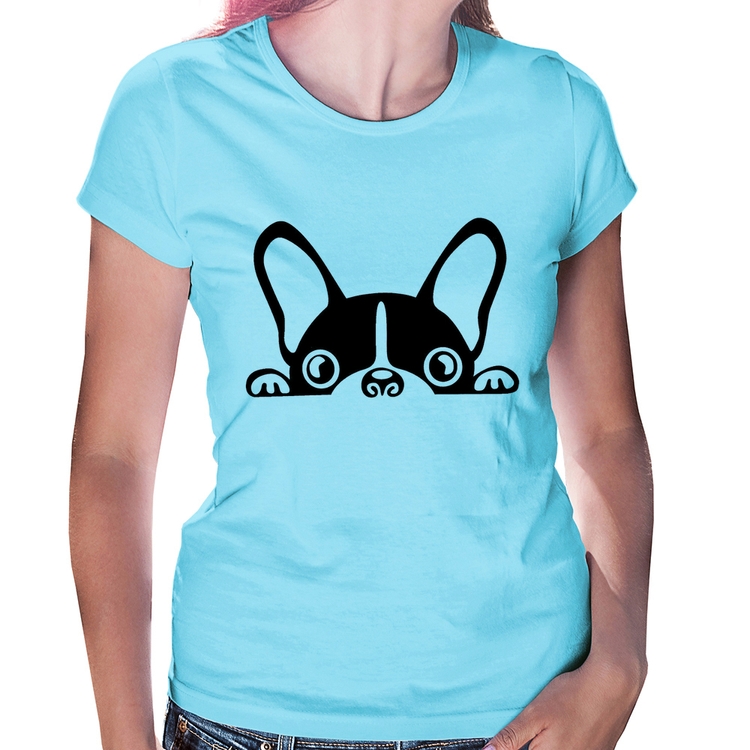 Baby Look Cachorro Boston Terrier - Azul Bebê