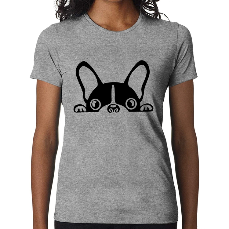 Baby Look Cachorro Boston Terrier - Cinza