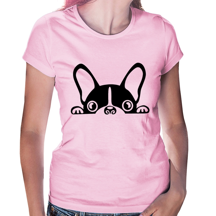 Baby Look Cachorro Boston Terrier - Rosa Bebê