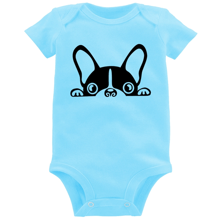 Body Bebê Cachorro Boston Terrier - Azul Bebê