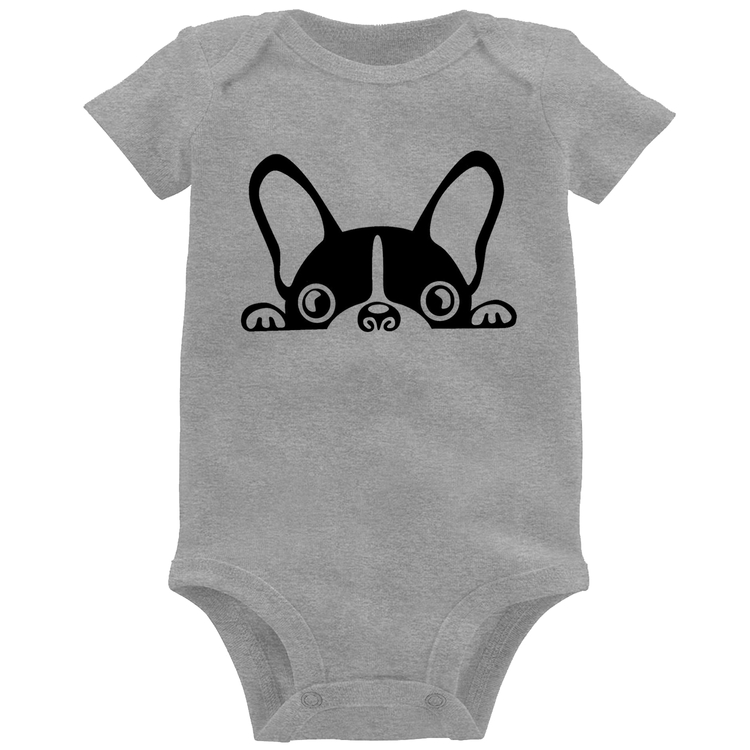 Body Bebê Cachorro Boston Terrier - Cinza