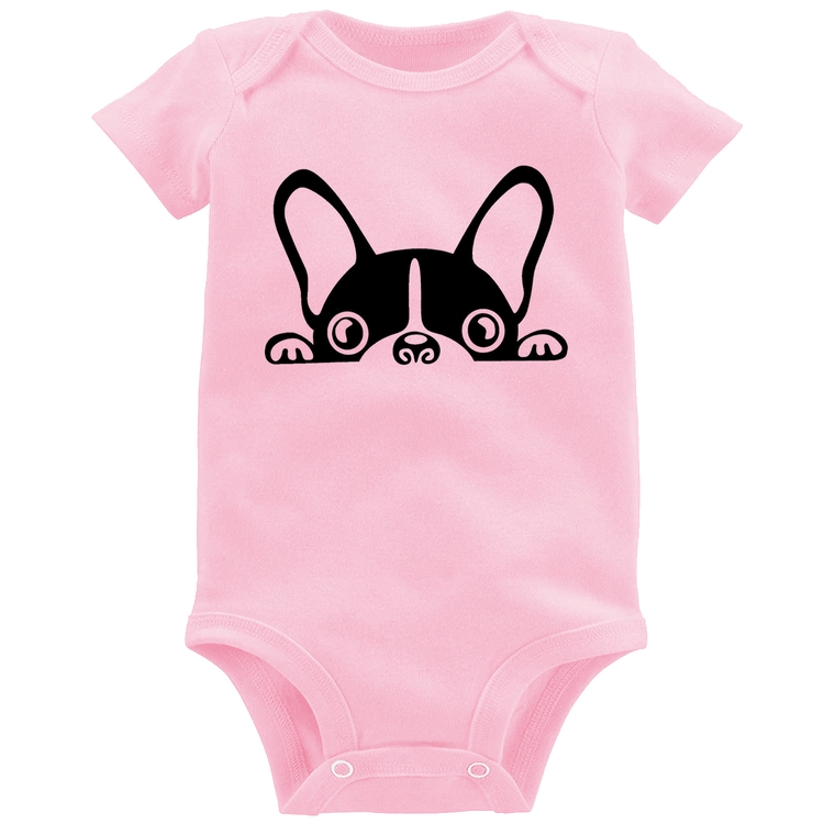 Body Bebê Cachorro Boston Terrier - Rosa Bebê