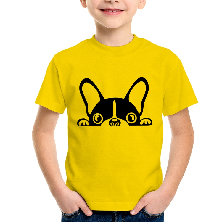 Camiseta Infantil Cachorro Boston Terrier - Amarela