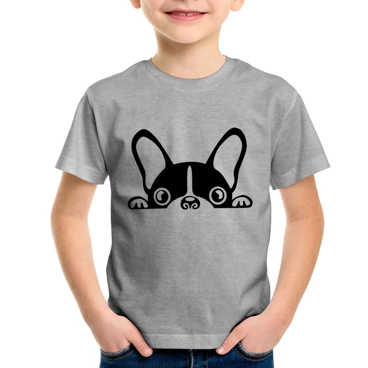 Camiseta Infantil Cachorro Boston Terrier - Cinza