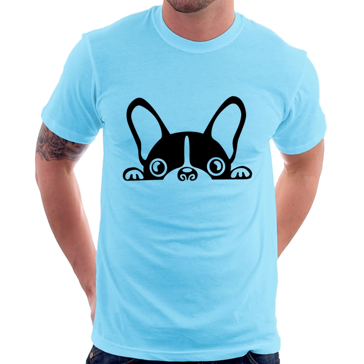 Camiseta Cachorro Boston Terrier - Azul Bebê