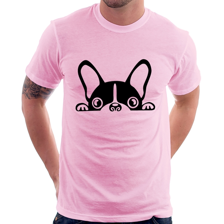 Camiseta Cachorro Boston Terrier - Rosa Bebê