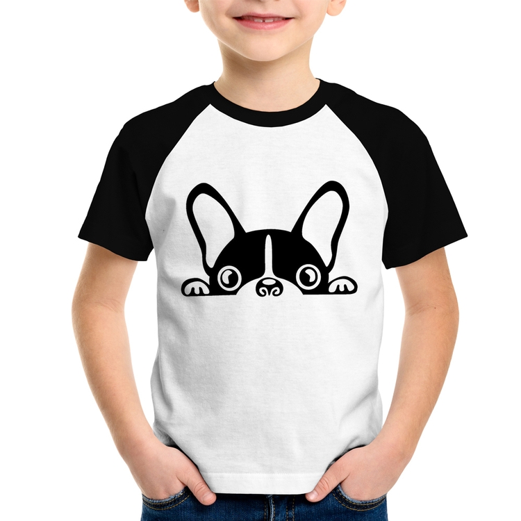 Camiseta Raglan Infantil Cachorro Boston Terrier