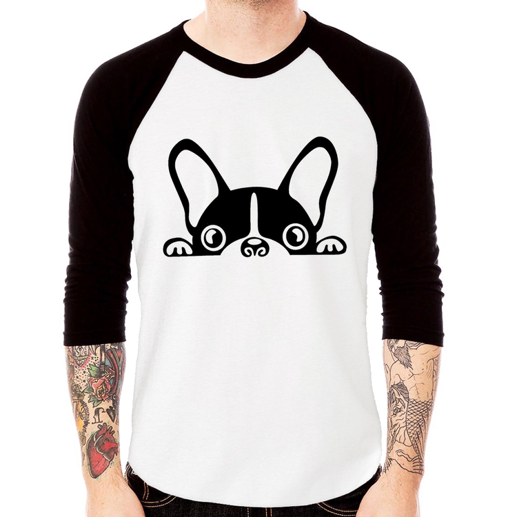 Camiseta Raglan Cachorro Boston Terrier Manga 3/4