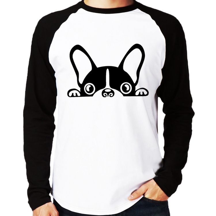 Camiseta Raglan Cachorro Boston Terrier Manga Longa