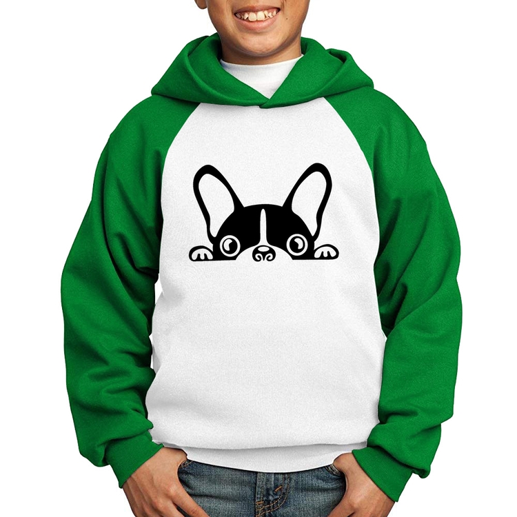 Moletom Infantil Cachorro Boston Terrier - Branco/Verde