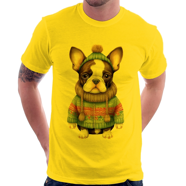 Camiseta Cachorro Bulldog Francês Natalino - Amarela