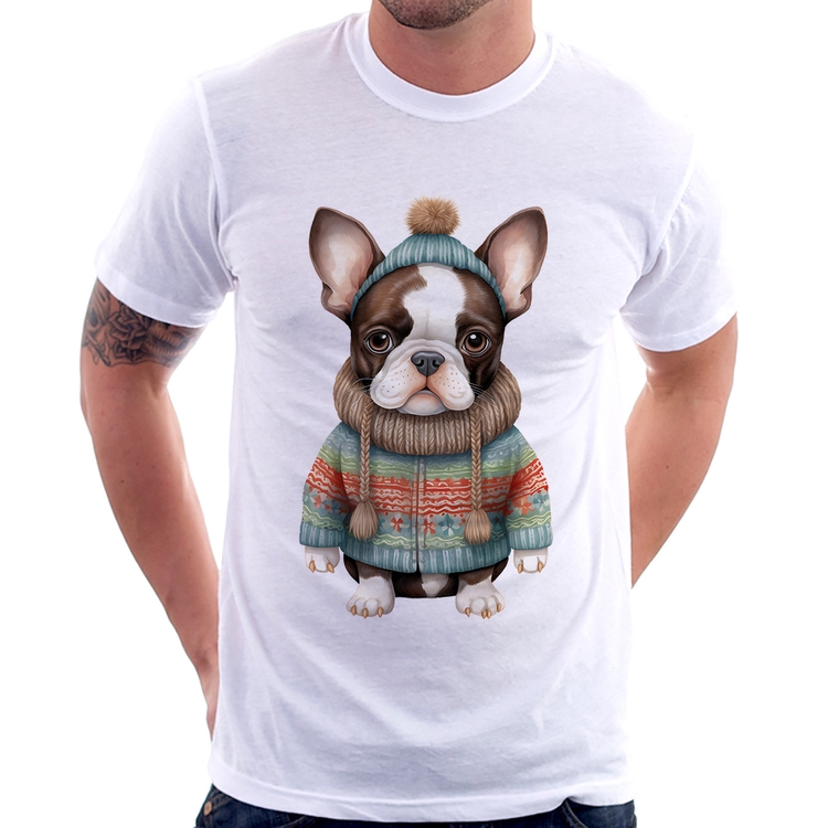 Camiseta Cachorro Bulldog Francês Natalino
