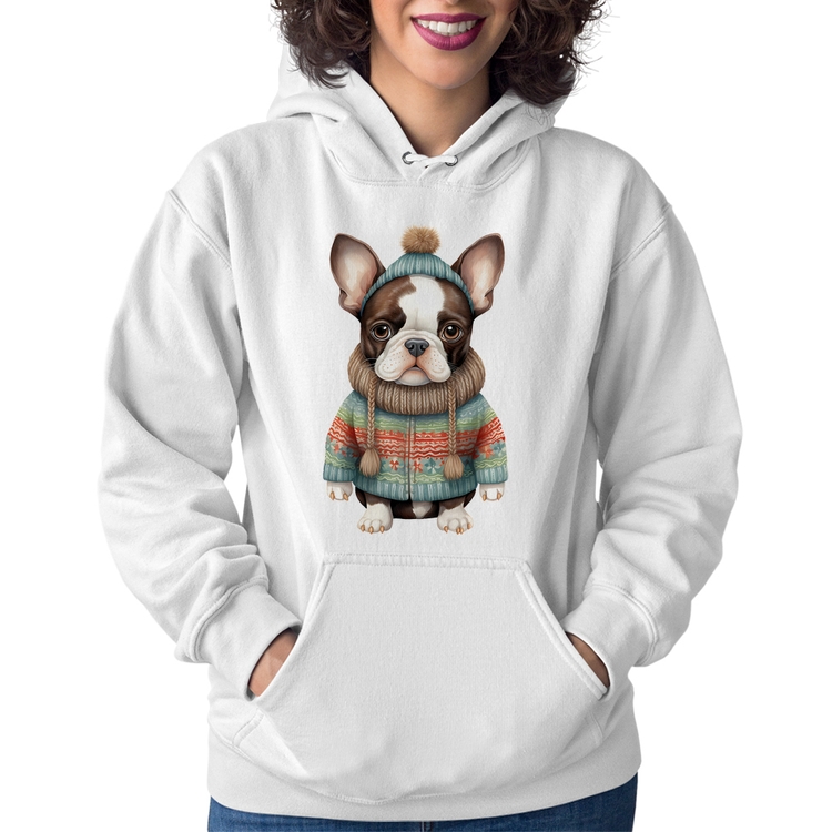 Moletom Feminino Cachorro Bulldog Francês Natalino - Branco
