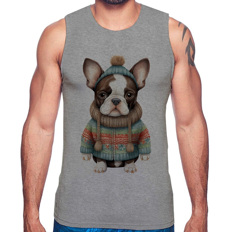 Regata Cachorro Bulldog Francês Natalino - Cinza