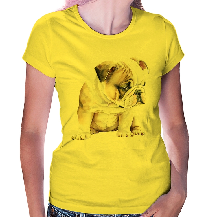 Baby Look Cachorro Buldogue Inglês - Amarela