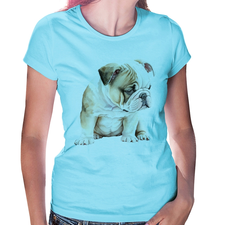 Baby Look Cachorro Buldogue Inglês - Azul Bebê