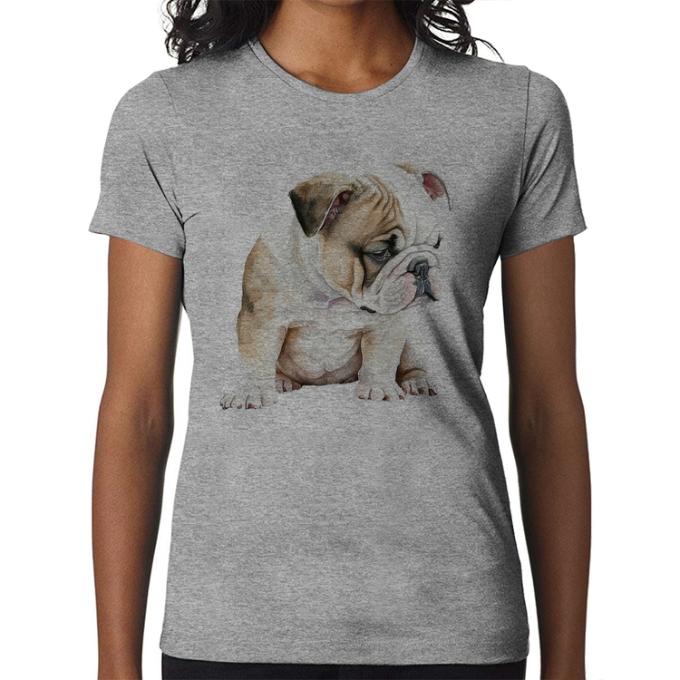 Baby Look Cachorro Buldogue Inglês - Cinza