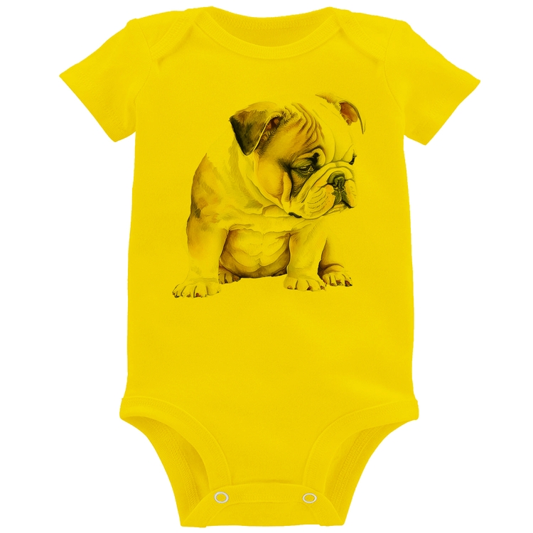 Body Bebê Cachorro Buldogue Inglês - Amarelo