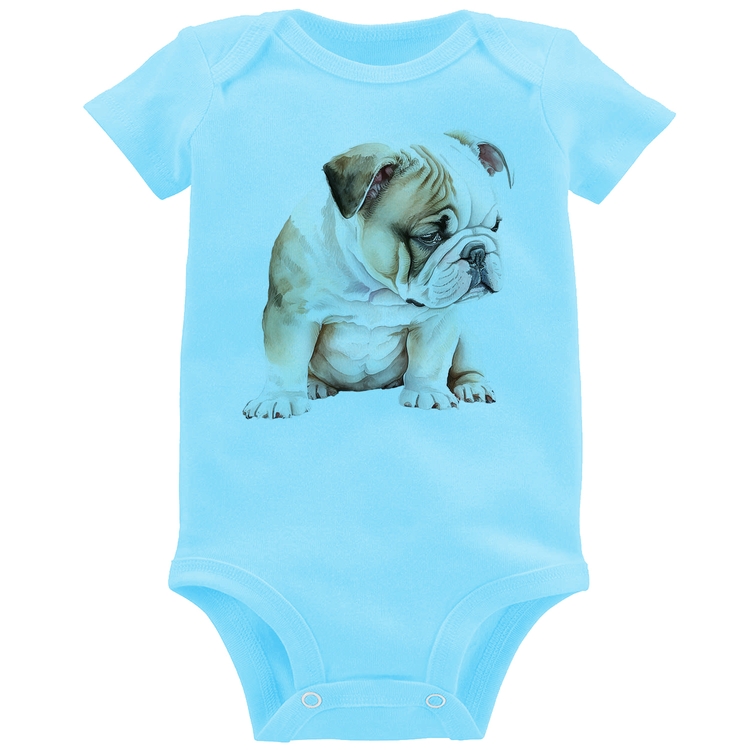 Body Bebê Cachorro Buldogue Inglês - Azul Bebê