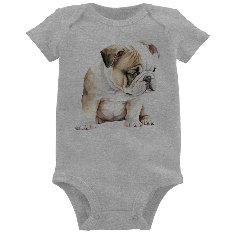 Body Bebê Cachorro Buldogue Inglês - Cinza