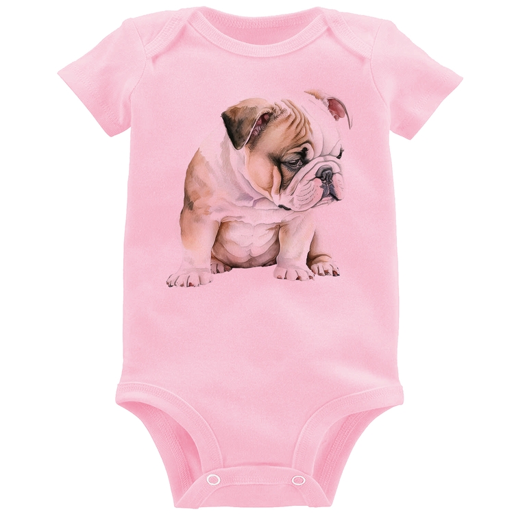 Body Bebê Cachorro Buldogue Inglês - Rosa Bebê