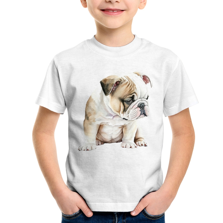 Camiseta Infantil Cachorro Buldogue Inglês
