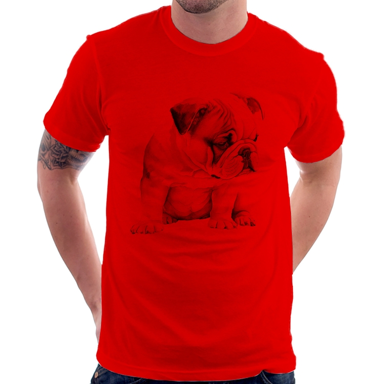 Camiseta Cachorro Buldogue Inglês - Vermelha
